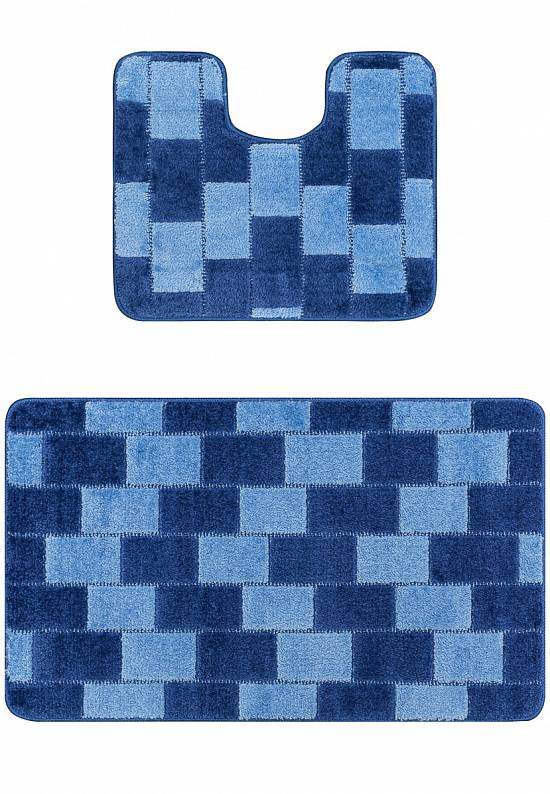Синий комплект ковриков для ванной комнаты и туалета Bornova 2582 Dark Blue BQ