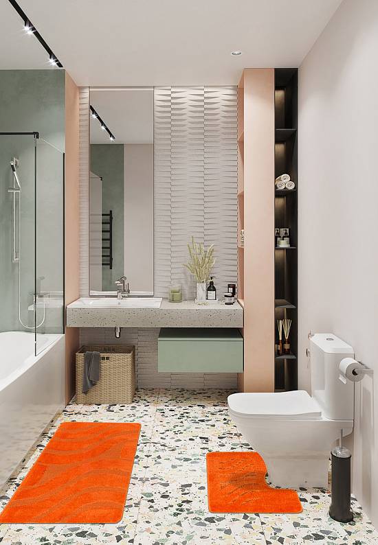 Оранжевый комплект ковриков для ванной комнаты и туалета Symphony 2590 Orange BQ