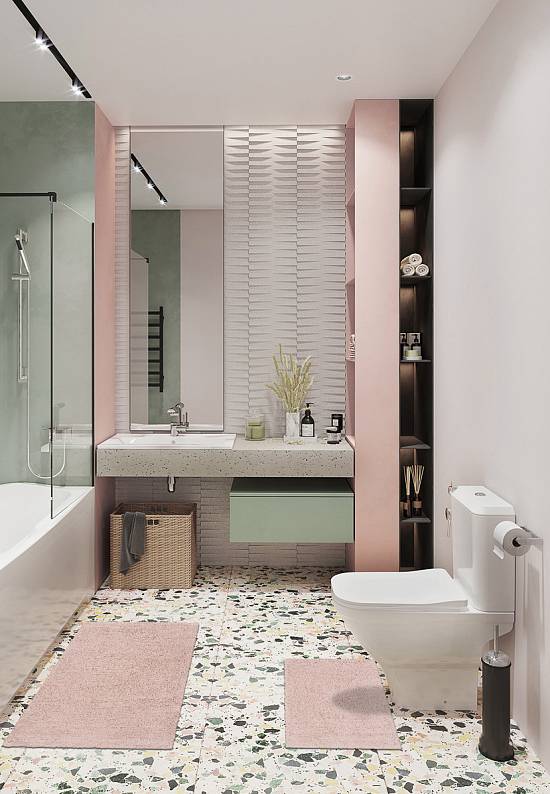 Розовый комплект ковриков для ванной и туалета Krios-Lilac