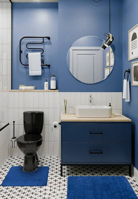Синий комплект мягких ковриков для ванной и туалета Unimax 2582 Dark Blue BQ