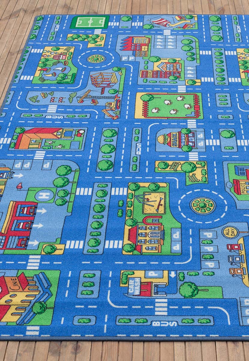 Детский игровой коврик с дорогой Playmat Blue City прямоугольник, Meubinex  | Ами Ковры