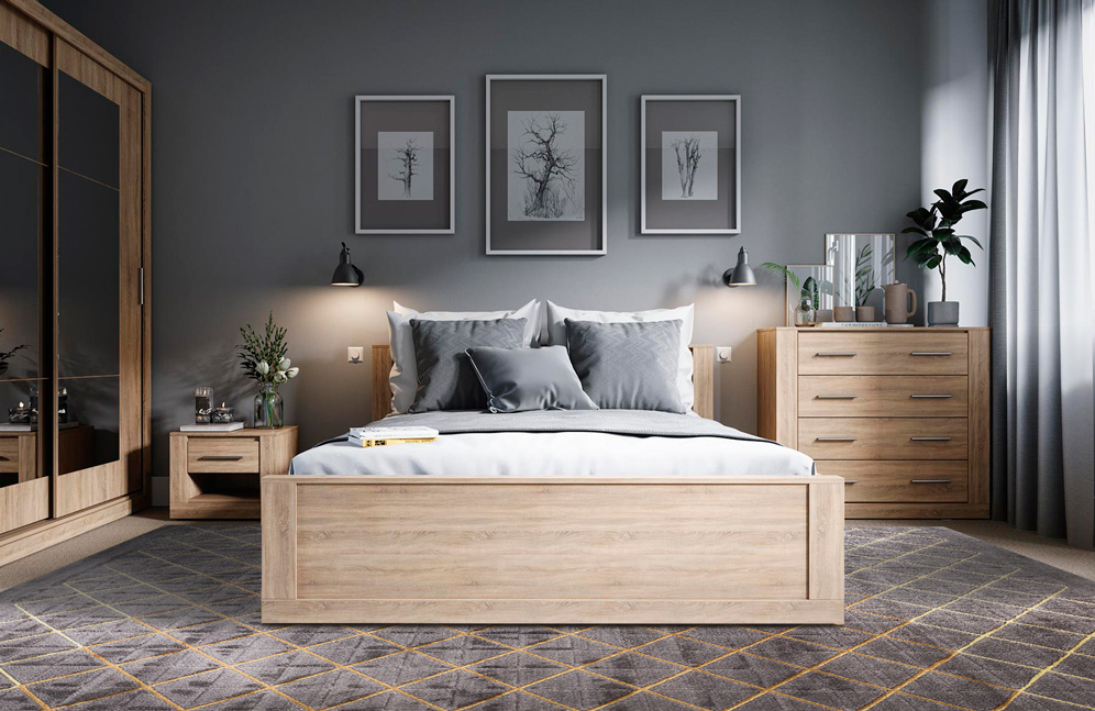 Большой серый ковёр в спальне Essence OE1664_O40