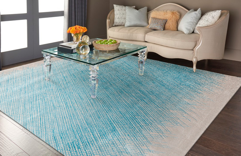 Голубой ковёр в интерьере гостиной Essence OE1673-O20