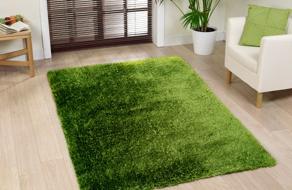 Зеленый пушистый ковёр в интерьере Sunny H55-green