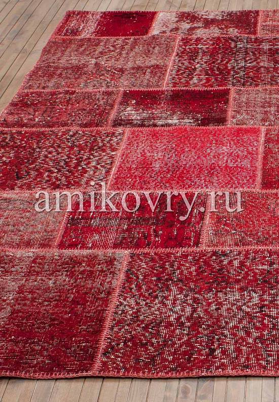 Безворсовый ковер-пэчворк ручной работы 013-Ribbon Red