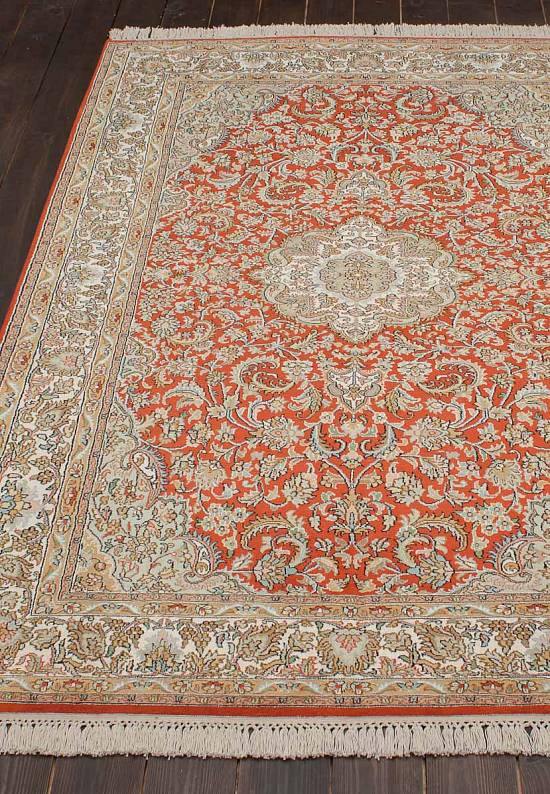 Шелковый ковер ручной работы из Индии 239994-Keshan red/beige