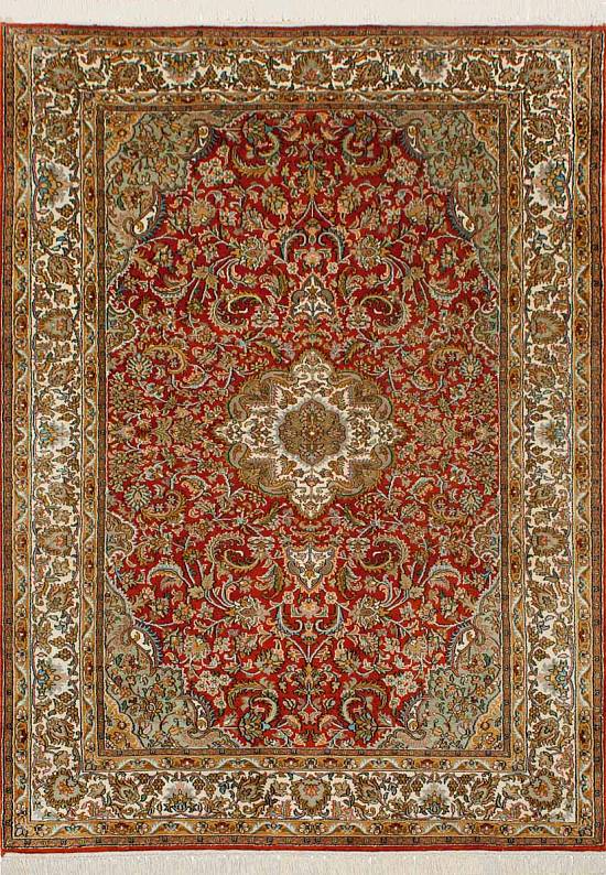Шелковый ковер ручной работы из Индии 239994-Keshan red/beige