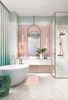 коврик для ванной в интерьере Aura Light Rose квадрат