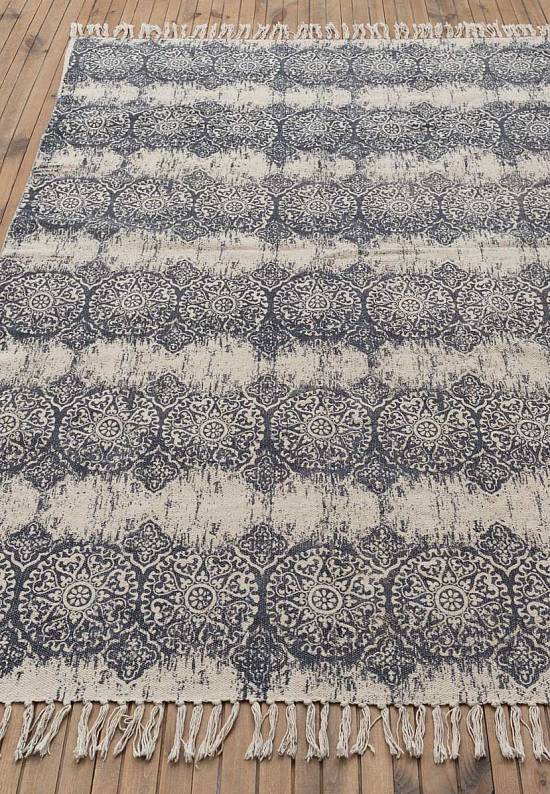 Безворсовый ковер из хлопка JHC-17-06 natural-blue