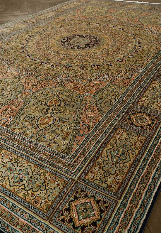 Шелковый ковер ручной работы 474884 Blue-Green