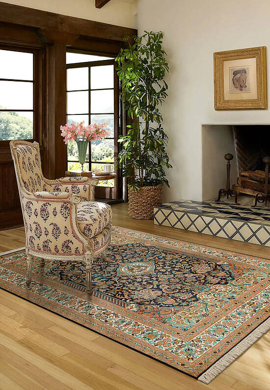 Шелковый ковер ручной работы IIST-GIKZN7Z7C Kashan Blue