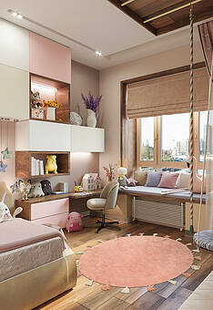 ковер ручной работы в интерьере Lillaland Colorful Pink круг