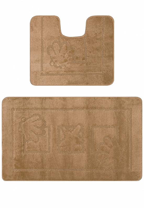 Коричневый комплект ковриков для ванной и туалета Maritime-2 2546 Light Brown BQ
