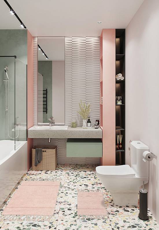 Розовый комплект ковриков для ванной и туалета Paloma-Powder