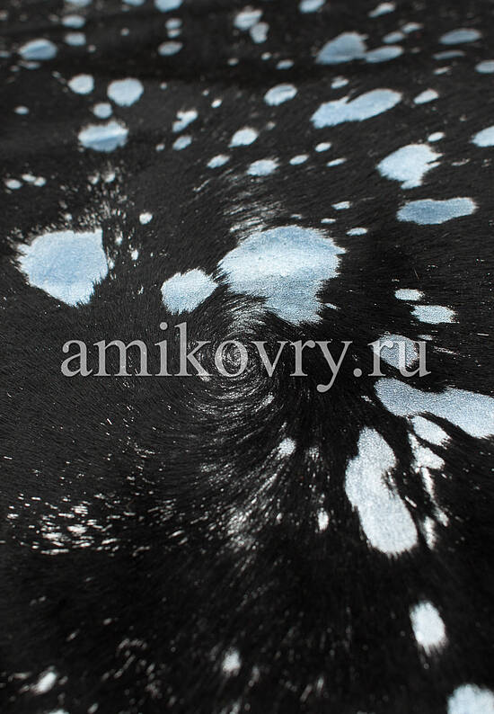 Натуральная шкура коровы Хай-тек Серебро на чёрном