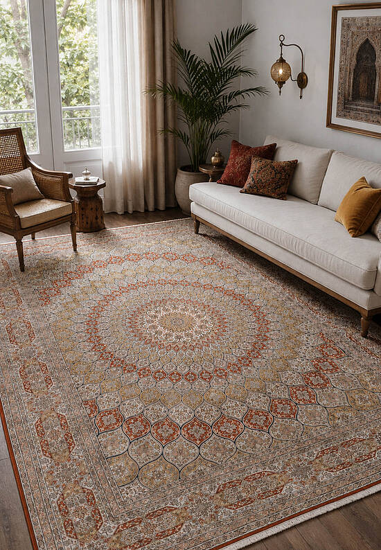 Шелковый ковер из Индии Hamadan Red Beige