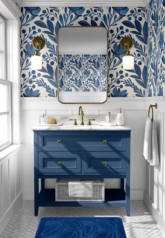 Синий коврик для ванной Flora 2582 D.Blue