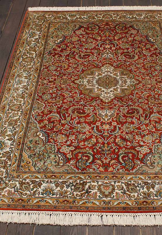 Шелковый ковер ручной работы из Индии 239994-Keshan red/beige