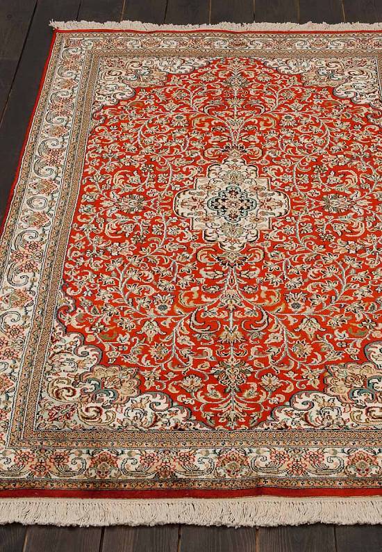 Шелковый ковер ручной работы из Индии 244168-Keshan red/beige