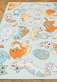безворсовый ковер в перспективе Rio Cute Cats Blue