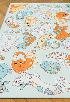 Безворсовый ковер Rio Cute Cats Blue