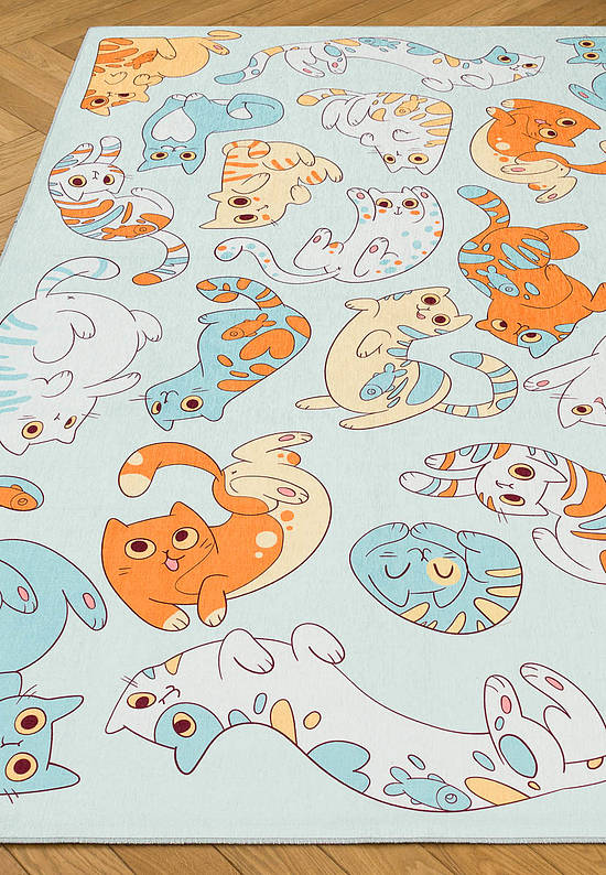 Безворсовый ковер для подростка Cute Cats Blue