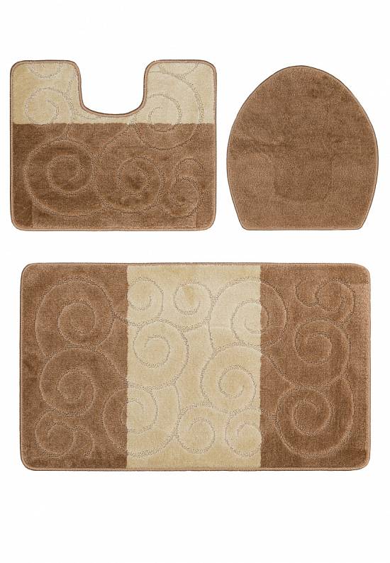 Бежево-коричневый комплект ковриков для ванной комнаты и туалета Sile 2546 Light Brown BQF