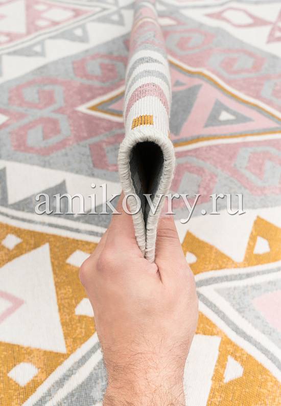 Двусторонний безворсовый ковер в этно-стиле AR 08 Pink Yellow