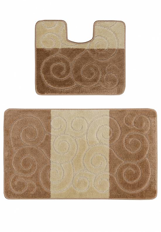Бежево-коричневый комплект ковриков для ванной комнаты и туалета Sile 2546 Light Brown BQ
