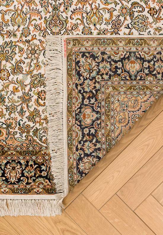 Шелковый ковер ручной работы Kerman Beige Blue