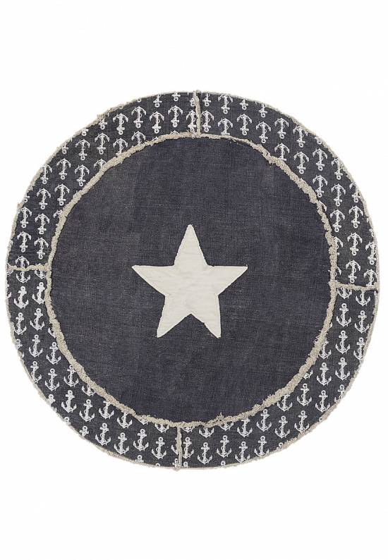 Безворсовый ковер из хлопка JHC-25 round blue-white anchors and star