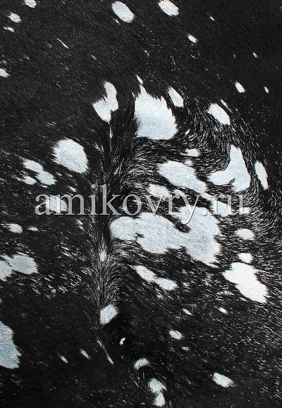 Натуральная шкура коровы Хай-тек Серебро на чёрном