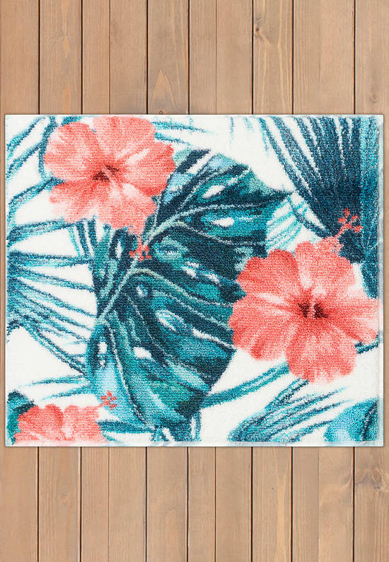 Бирюзовый коврик для ванной  Hibiscus 03 Coral