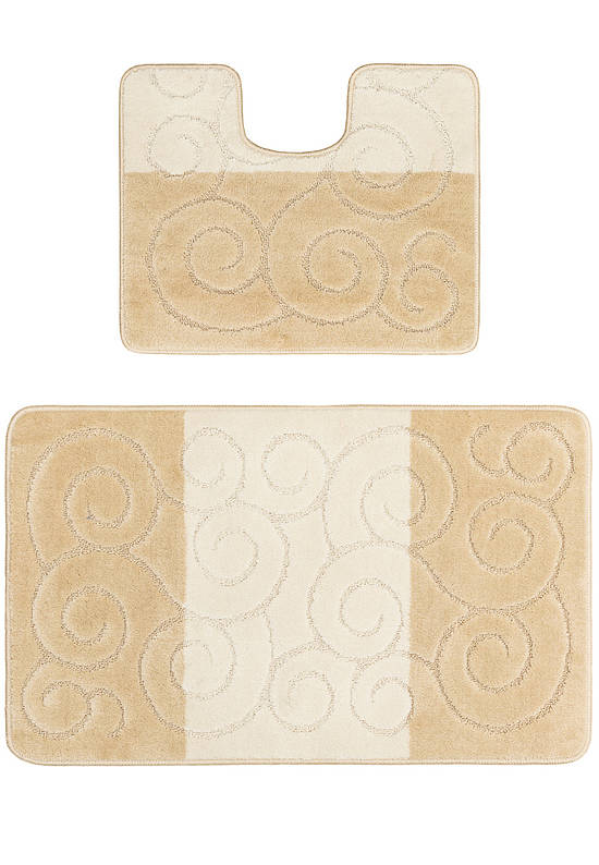 Бежевый комплект ковриков для ванной комнаты и туалета Sile 2540 Beige PS