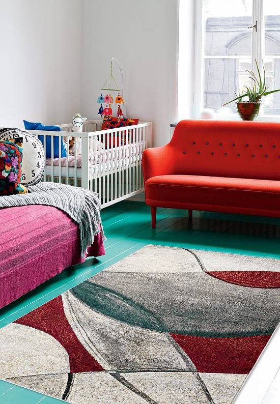 Современный синтетический ковер D827-Gray-Red