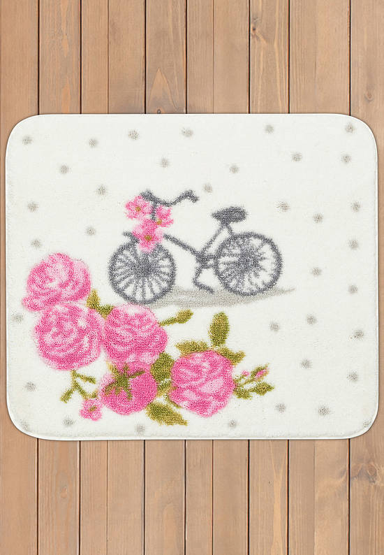 Белый коврик для ванной Vintage Bike 05 Dark Pink
