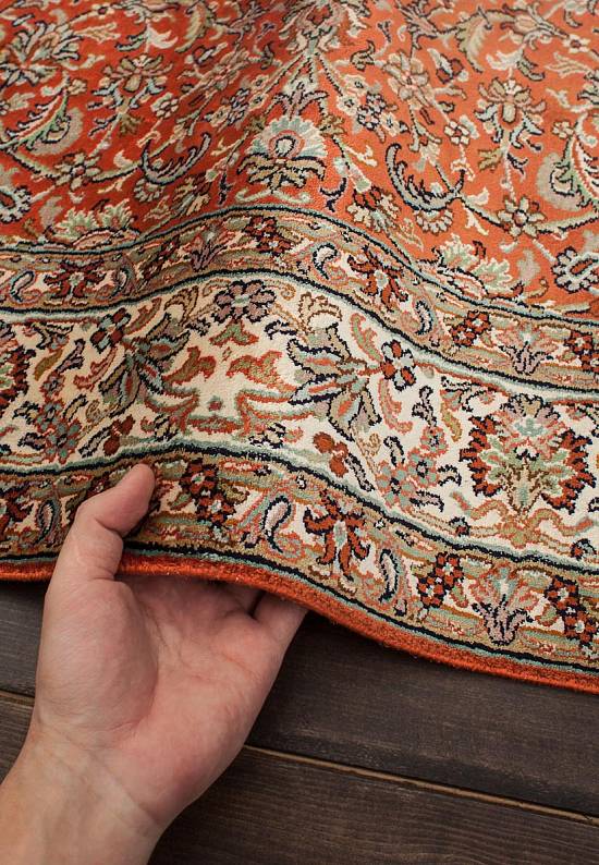 Шелковый ковер ручной работы из Индии 244073-Nain red/beige