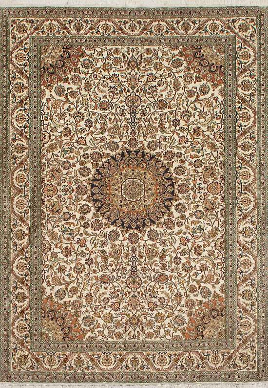 Шелковый ковер ручной работы из Индии 243523-Nain beige/green