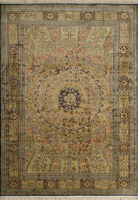 Шелковый ковер ручной работы 474884 Blue-Green