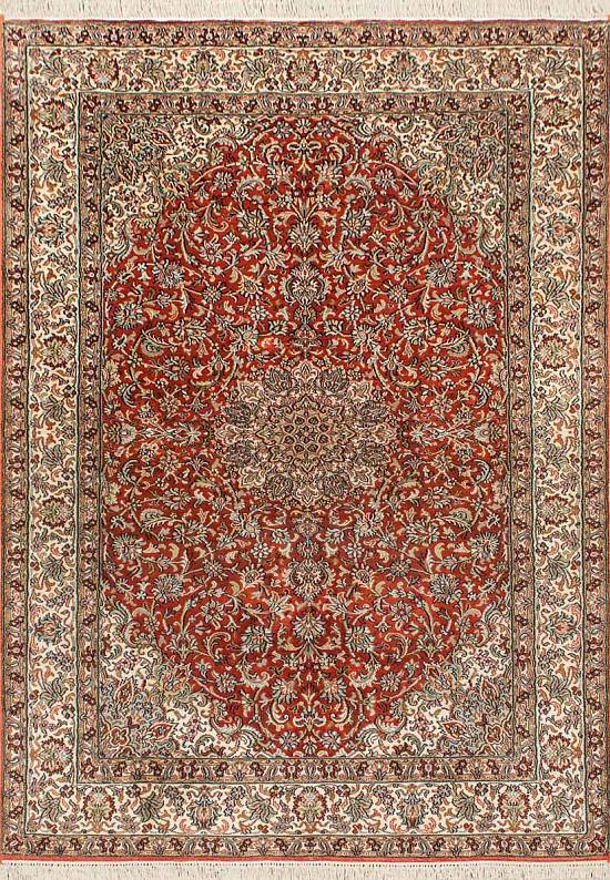 Шелковый ковер ручной работы из Индии 244073-Nain red/beige