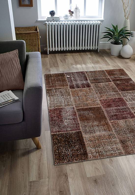 Безворсовый ковер-пэчворк ручной работы 024-Dark Brown