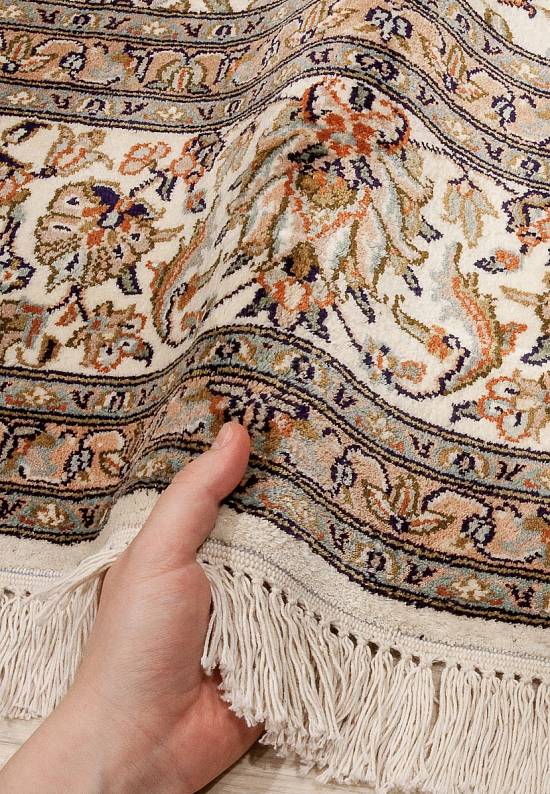 Шелковый ковер ручной работы из Индии 237053-beige/beige
