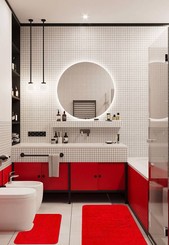 Красный комплект ковриков для ванной Flora 2586 Red BQ