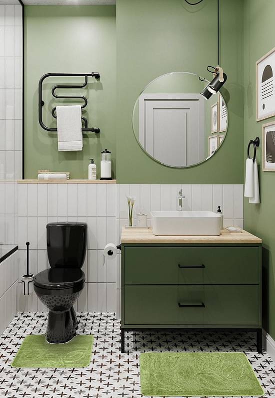 Зеленый комплект ковриков для ванной и туалета Flora 2510 Green PS