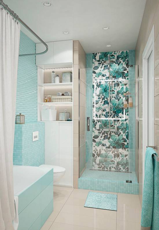 Светлый коврик для ванной  Lumber 02 Turquoise