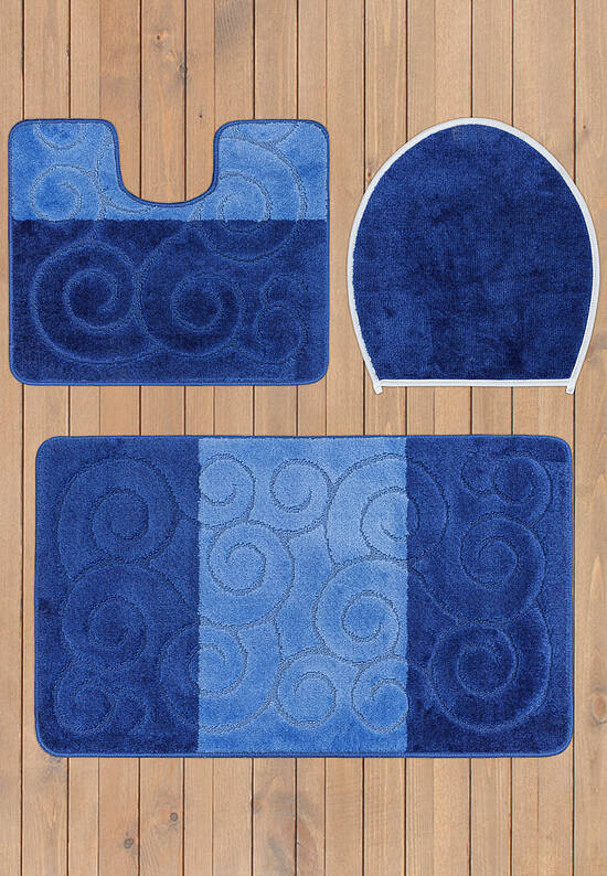 Синий комплект ковриков для ванной комнаты и туалета Sile 2582 Dark Blue BQF
