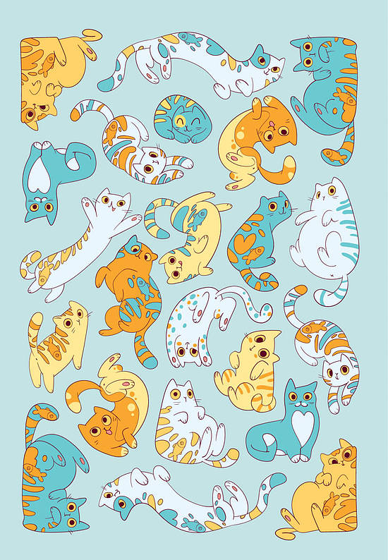 Безворсовый ковер для подростка Cute Cats Blue