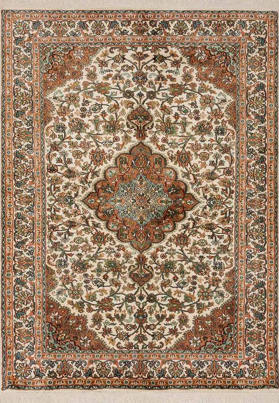 Шелковый ковер ручной работы из Индии 244190-Kerman beige/brown