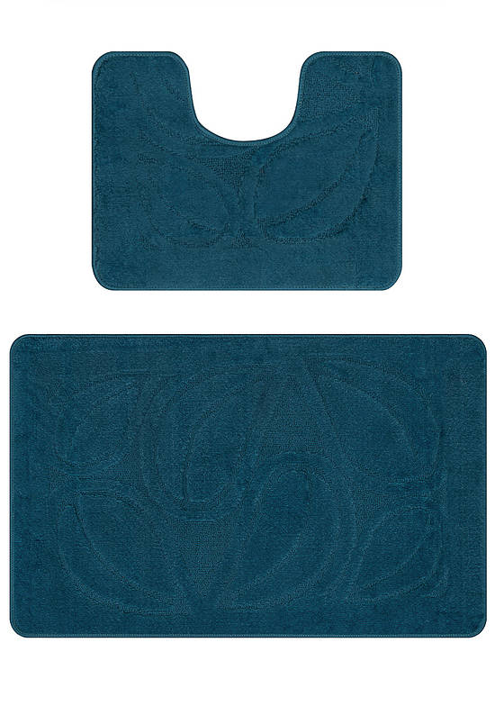 Синий комплект ковриков для ванной и туалета Flora 2569 Ink Blue PS