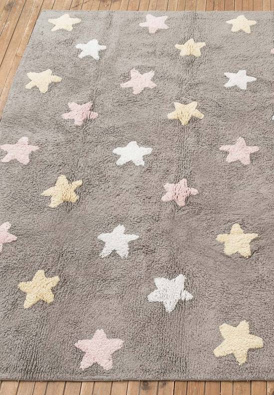 Детский стираемый ковер Stars Tricolor Grey-Pink